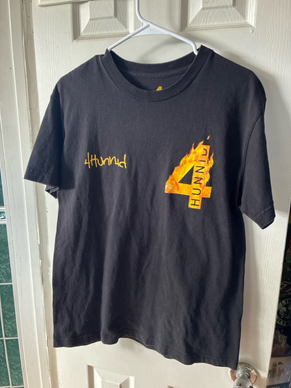 4Hunnid Flame Graphic Tee Black Medium Streetwear YG